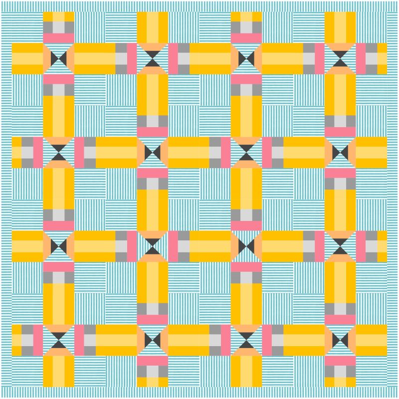 School Pencils Quilt Block PDF Sewing Pattern