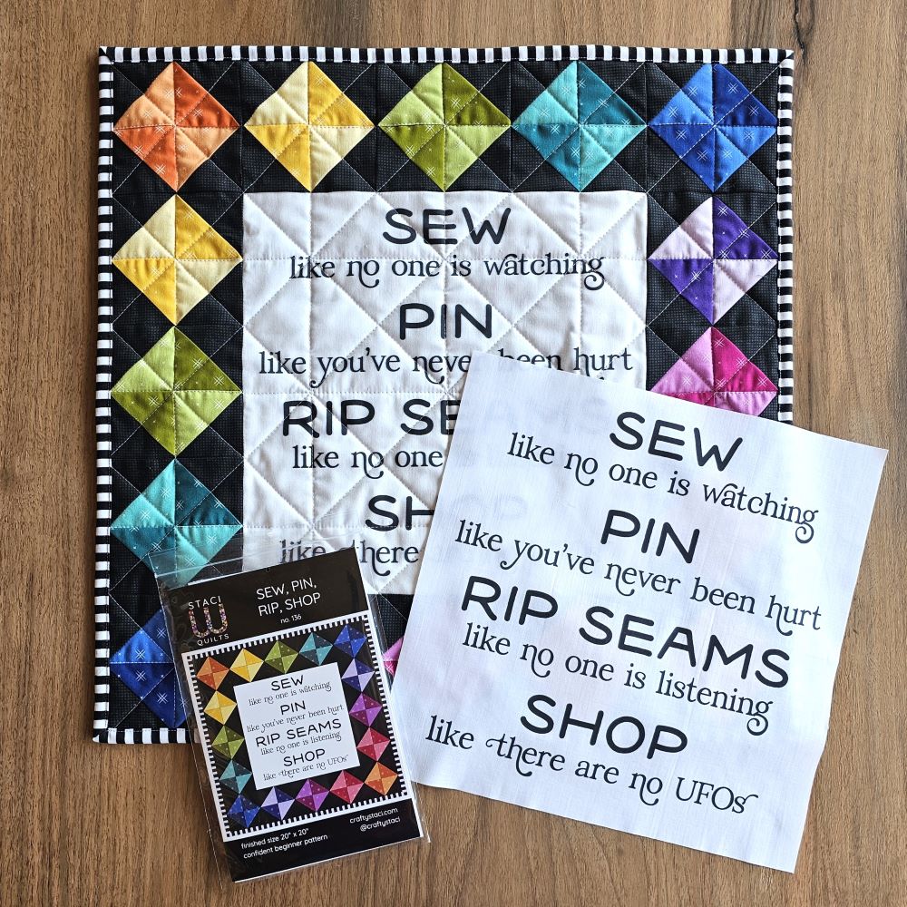 Sew, Pin, Rip, Shop Quilt Pattern and Fabric Panel