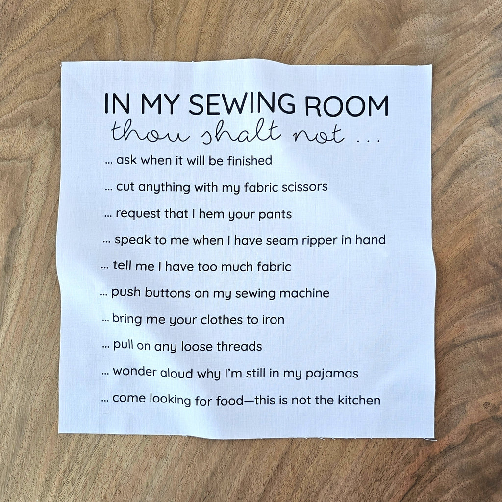 Sewing Room Rules Fabric Panel