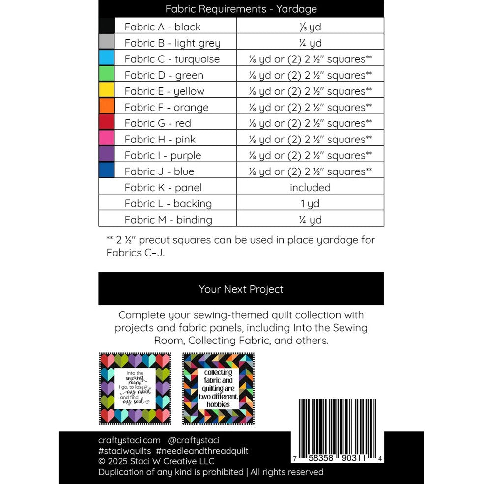 Needle and Thread Quilt Pattern and Fabric Panel