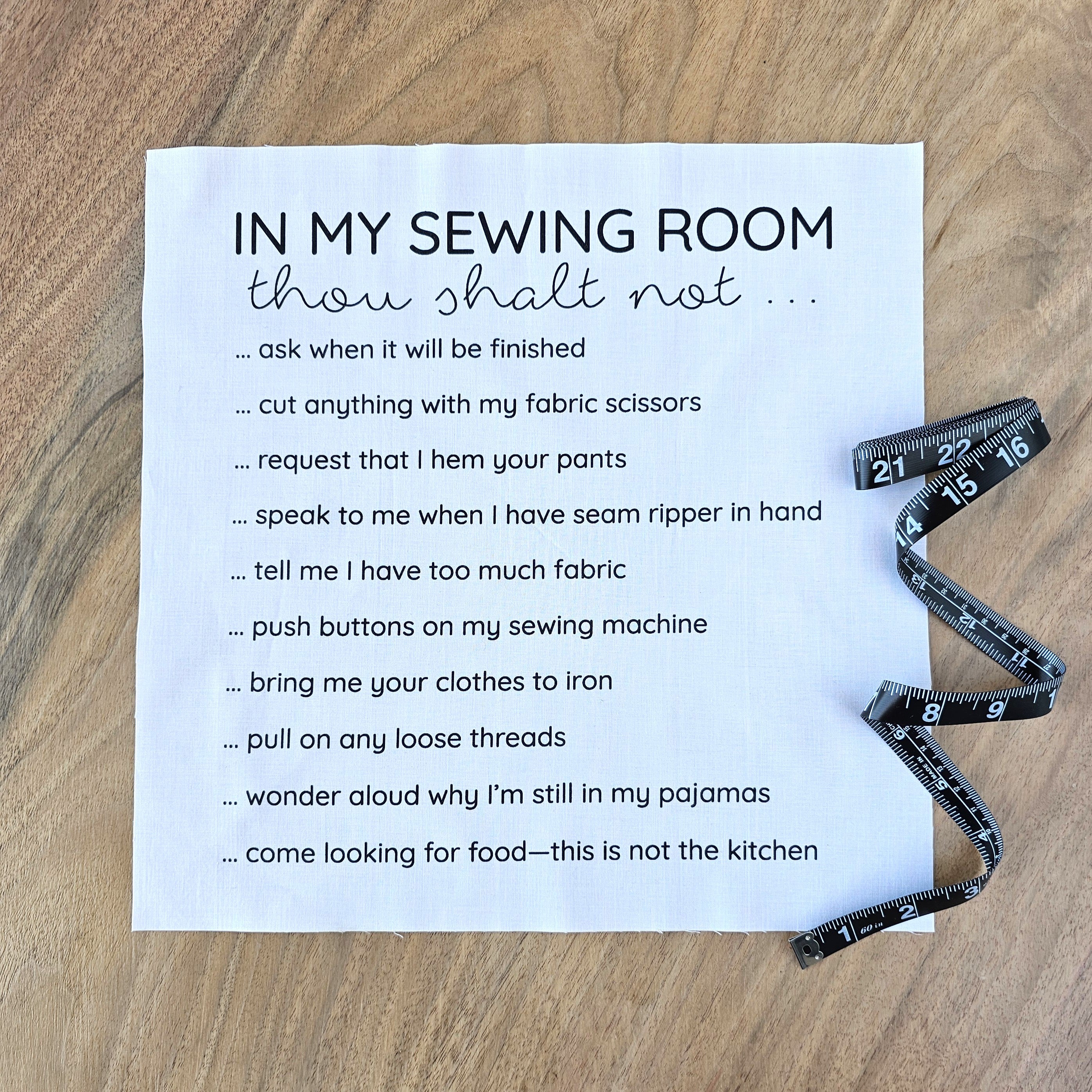 Sewing Room Rules Fabric Panel