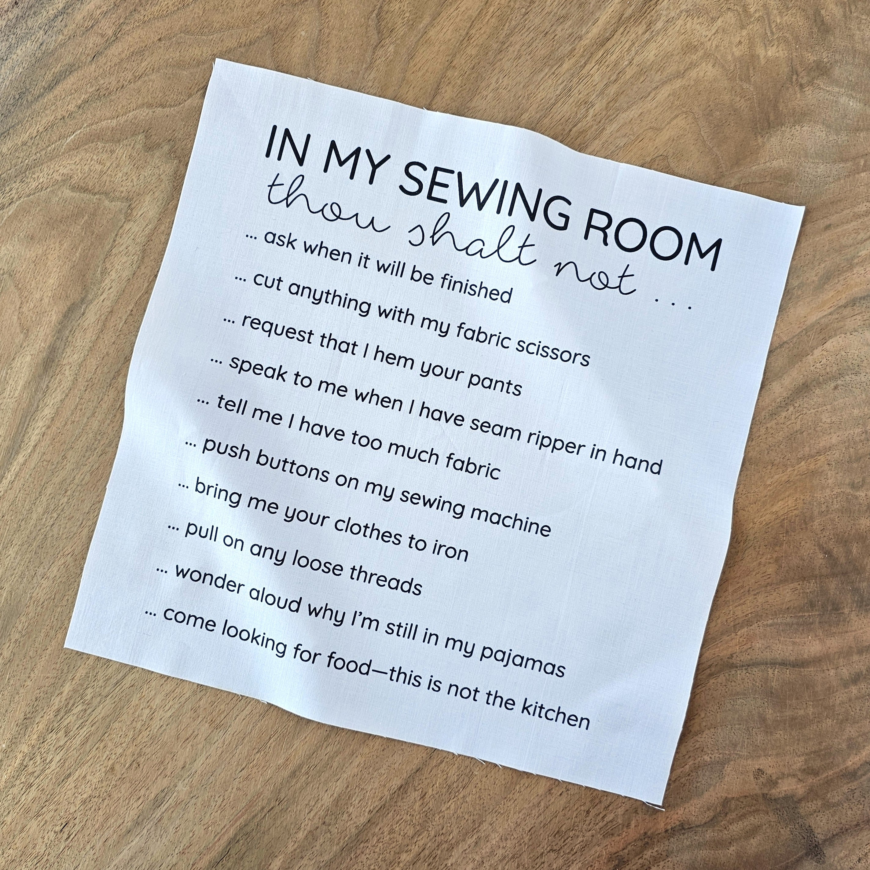Sewing Room Rules Fabric Panel