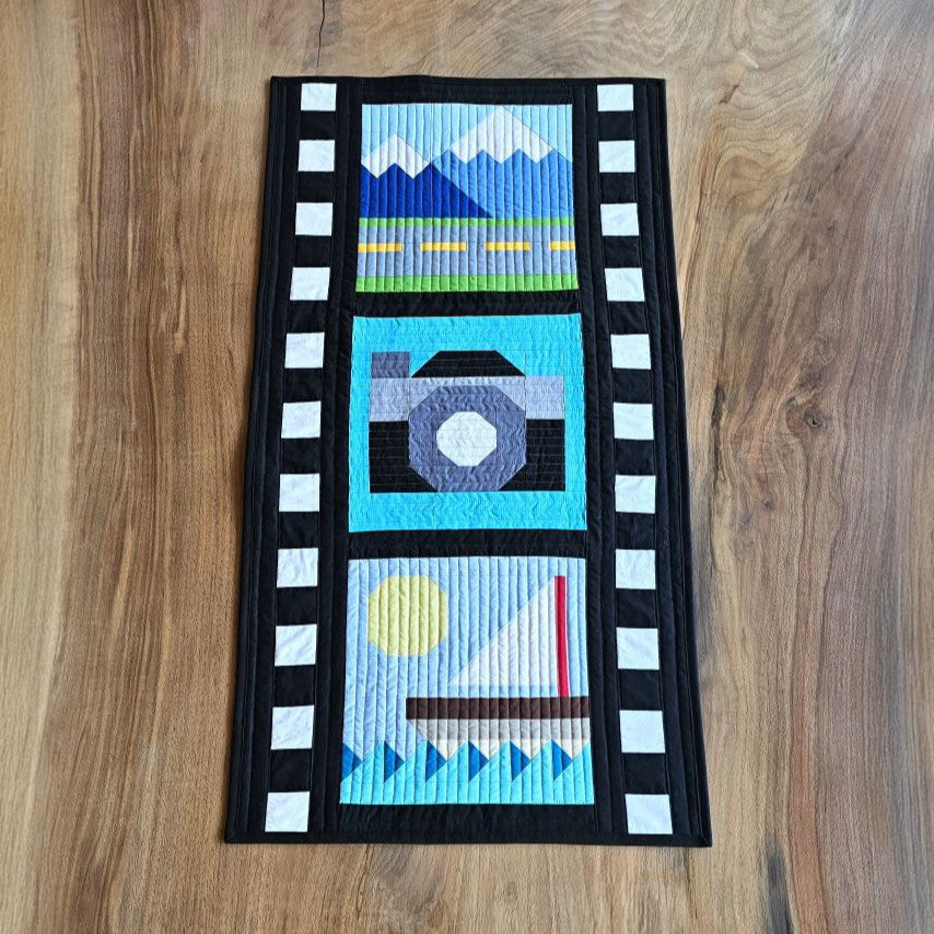 Film Strip Table Runner with Camera Quilt Block PDF Sewing Pattern