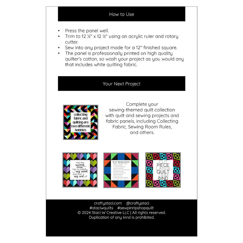 Sew, Pin, Rip, Shop Fabric Panel