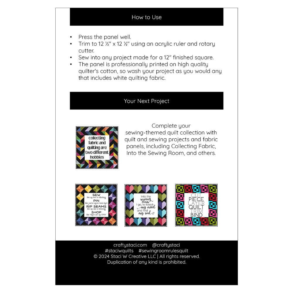 Sewing Room Rules Fabric Panel