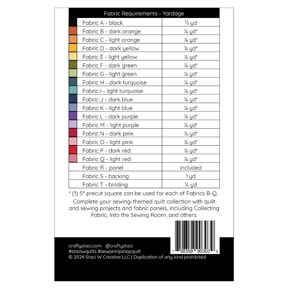 Sew, Pin, Rip, Shop Quilt Pattern and Fabric Panel