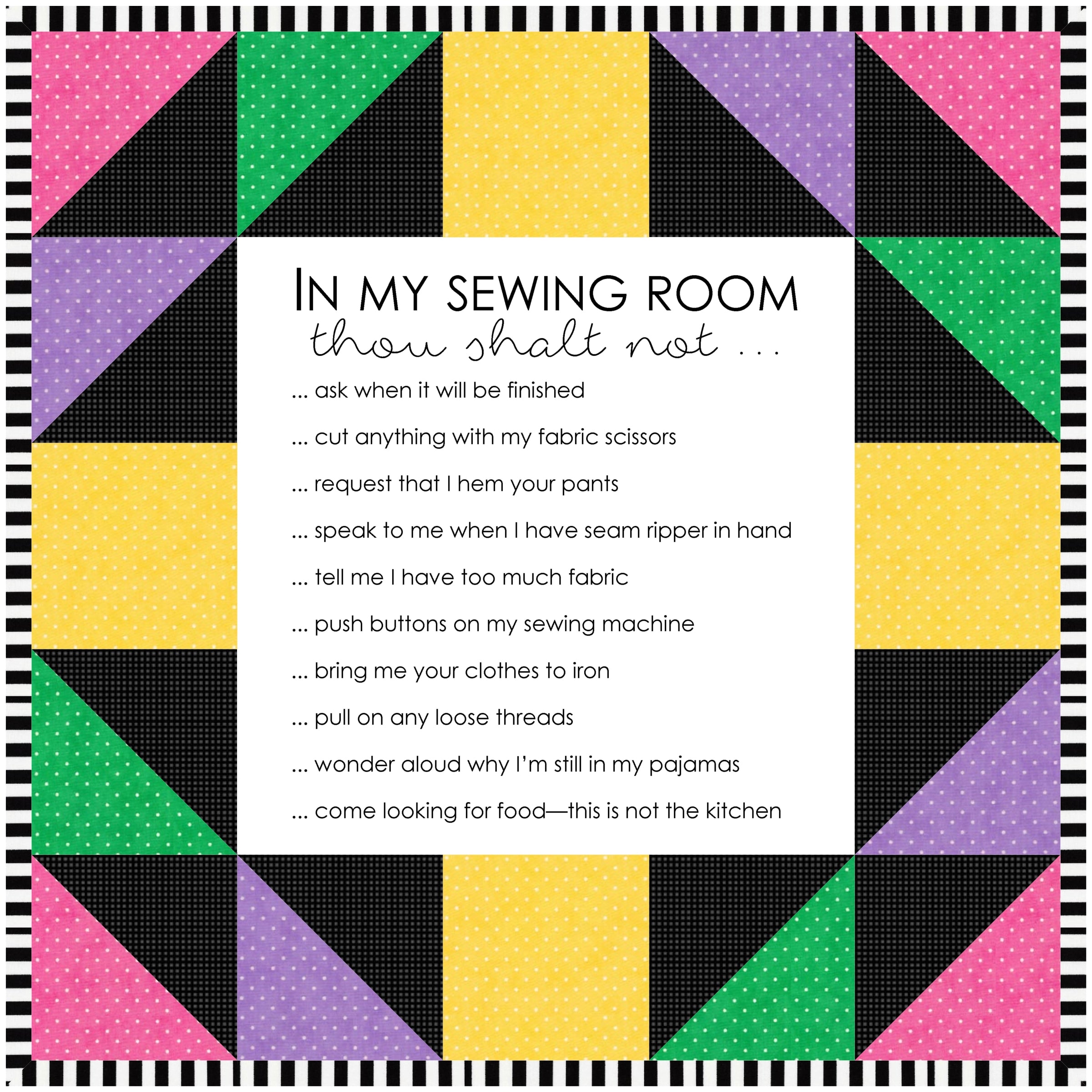 Sewing Room Rules Quilt Pattern and Fabric Panel